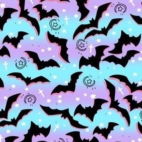 Pastel Goth Bats on Purple Stripes