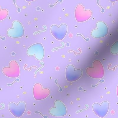 Pastel Fairy Kei Hearts on purple