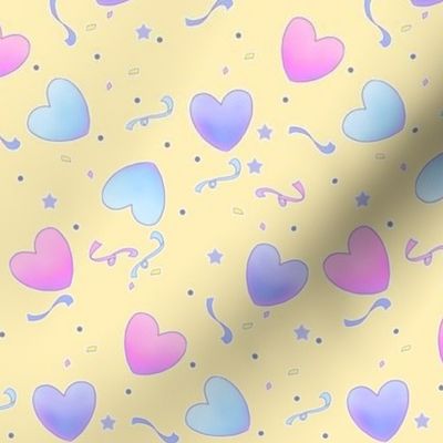 Pastel Fairy Kei Hearts on Yellow